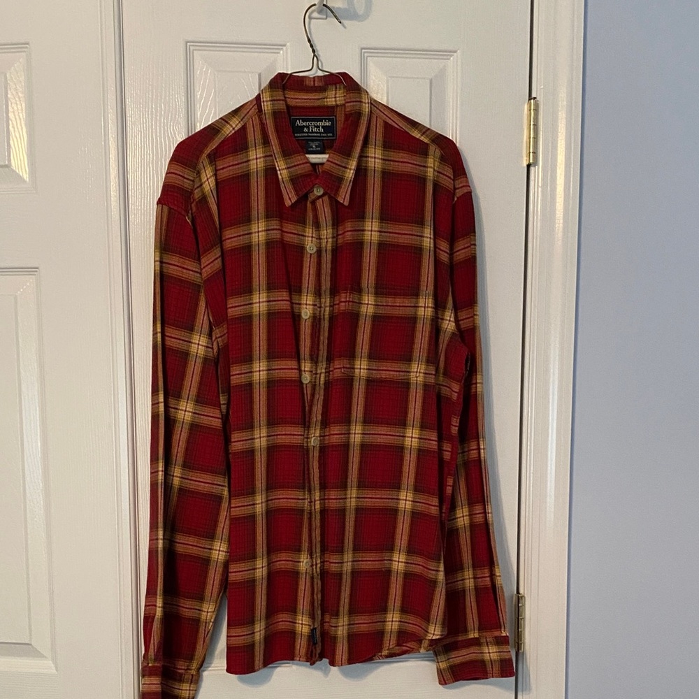 Men's Abercrombie & Fitch Flannel Red and Yellow Plaid Shirt